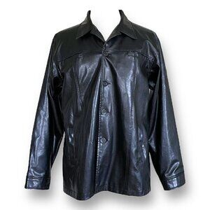 Tonic BC Ethic Mens Black Faux Leather Jacket XL Vintage 90s Swingers Club Coat